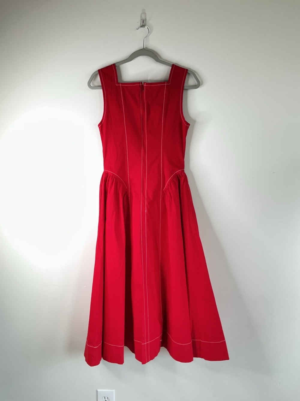 NEW Anthropologie Red Structured Midi Dress Contrast Stitch Pockets Square Neck - Picture 10 of 10
